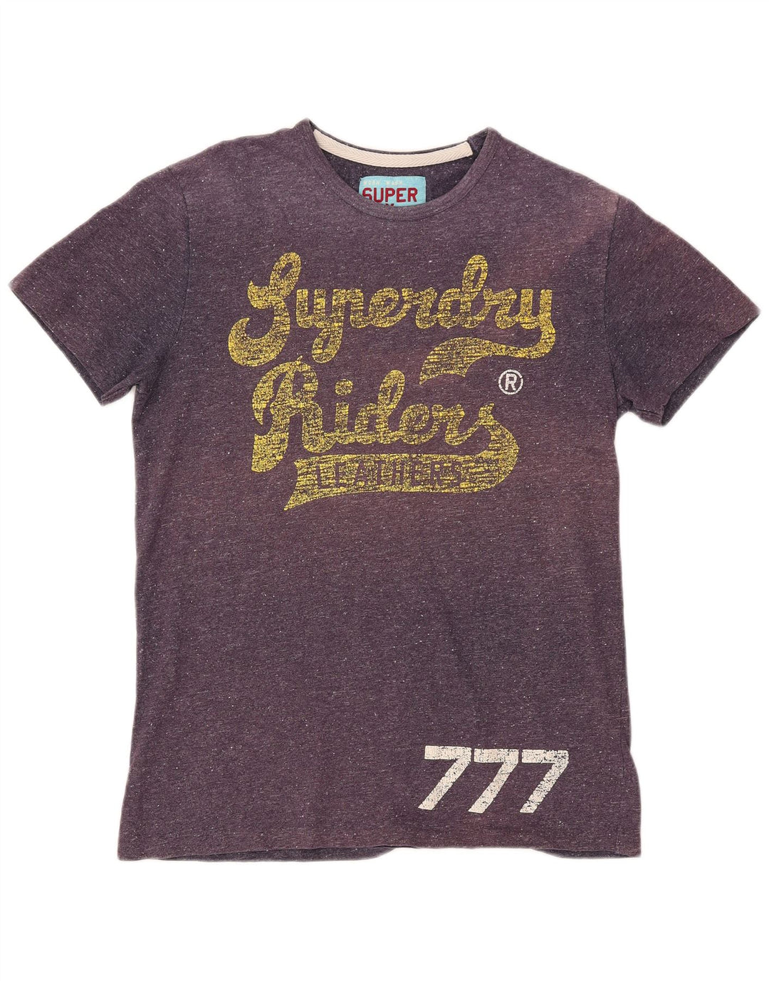 SUPERDRY Damen Riders Graphic T-Shirt Top UK 18 XL Lila gesprenkelte Baumwolle
