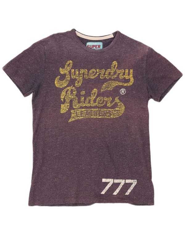 SUPERDRY Damen Riders Graphic T-Shirt Top UK 18 XL Lila gesprenkelte Baumwolle
