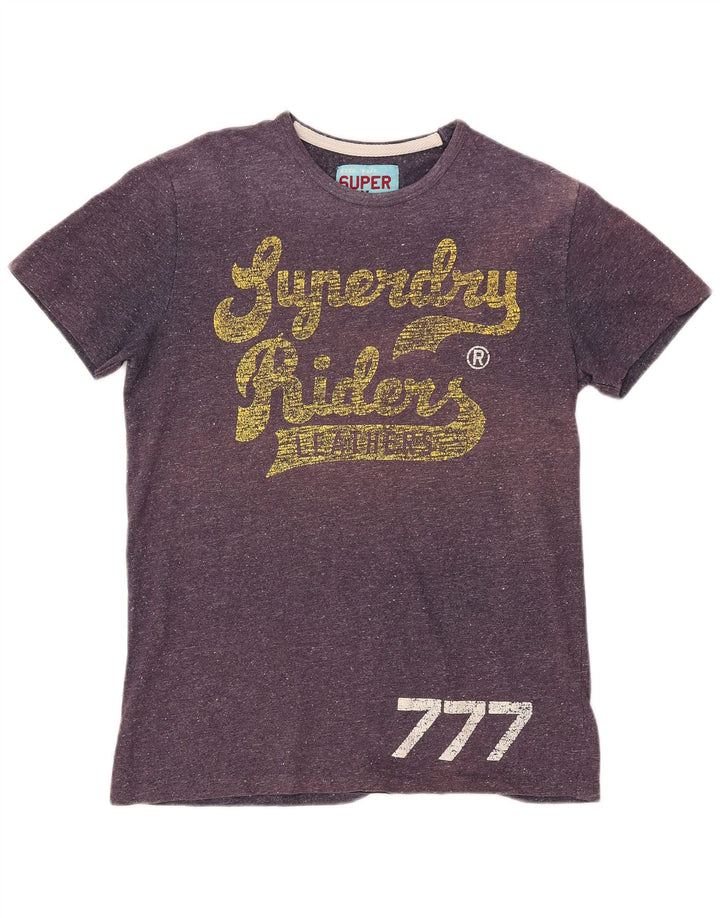 SUPERDRY Damen Riders Graphic T-Shirt Top UK 18 XL Lila gesprenkelte Baumwolle