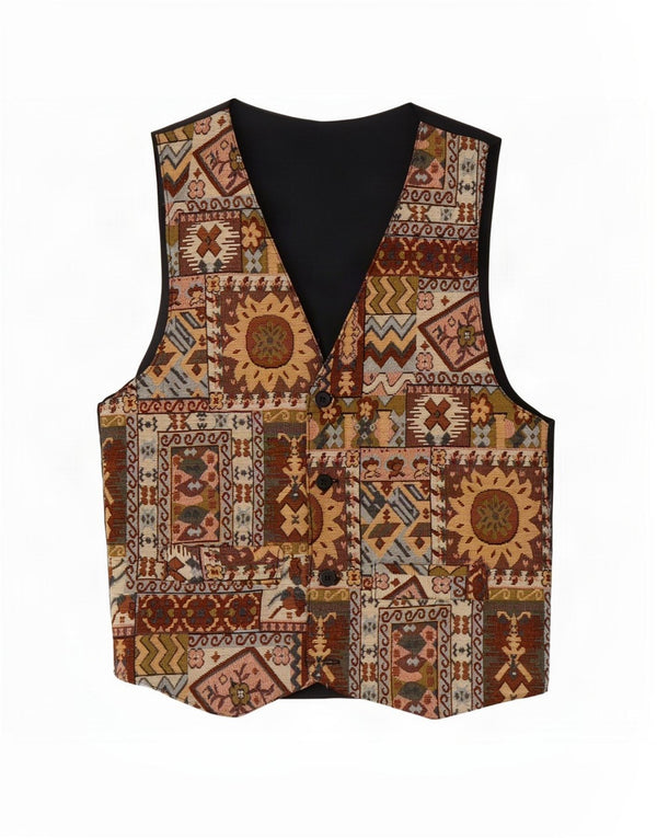 Vintage Herrenweste mittelbraunes geometrisches Polyester