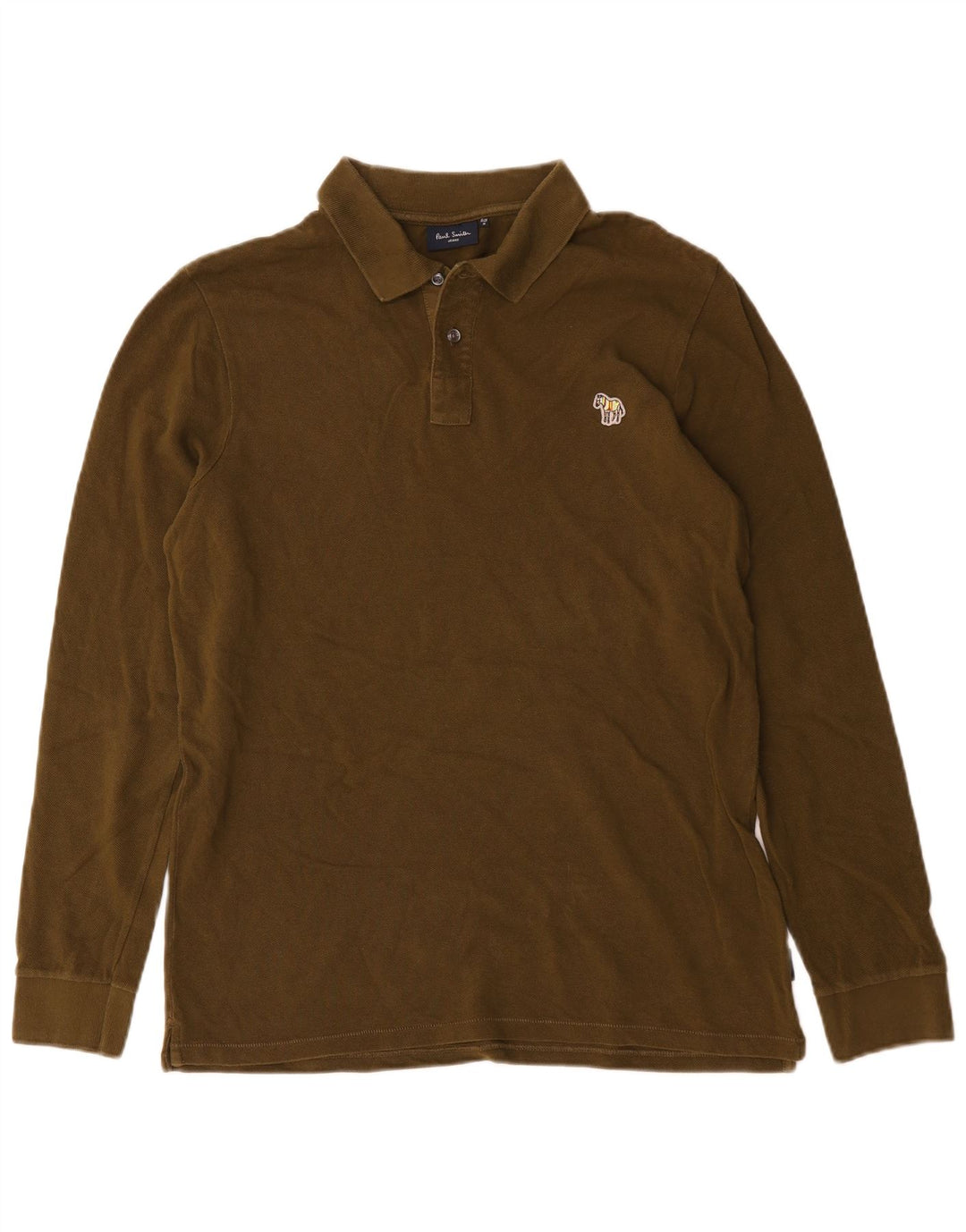 Paul Smith Herren-Langarm-Poloshirt aus mittlerer Khaki-Baumwolle