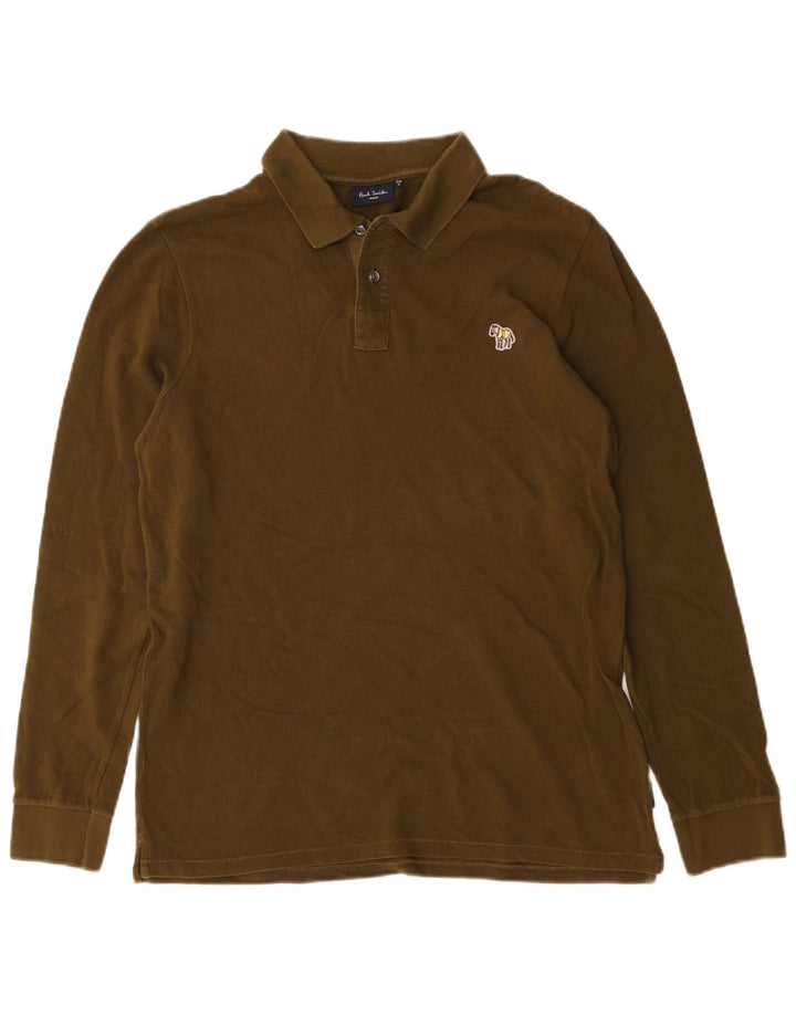 Paul Smith Herren-Langarm-Poloshirt aus mittlerer Khaki-Baumwolle