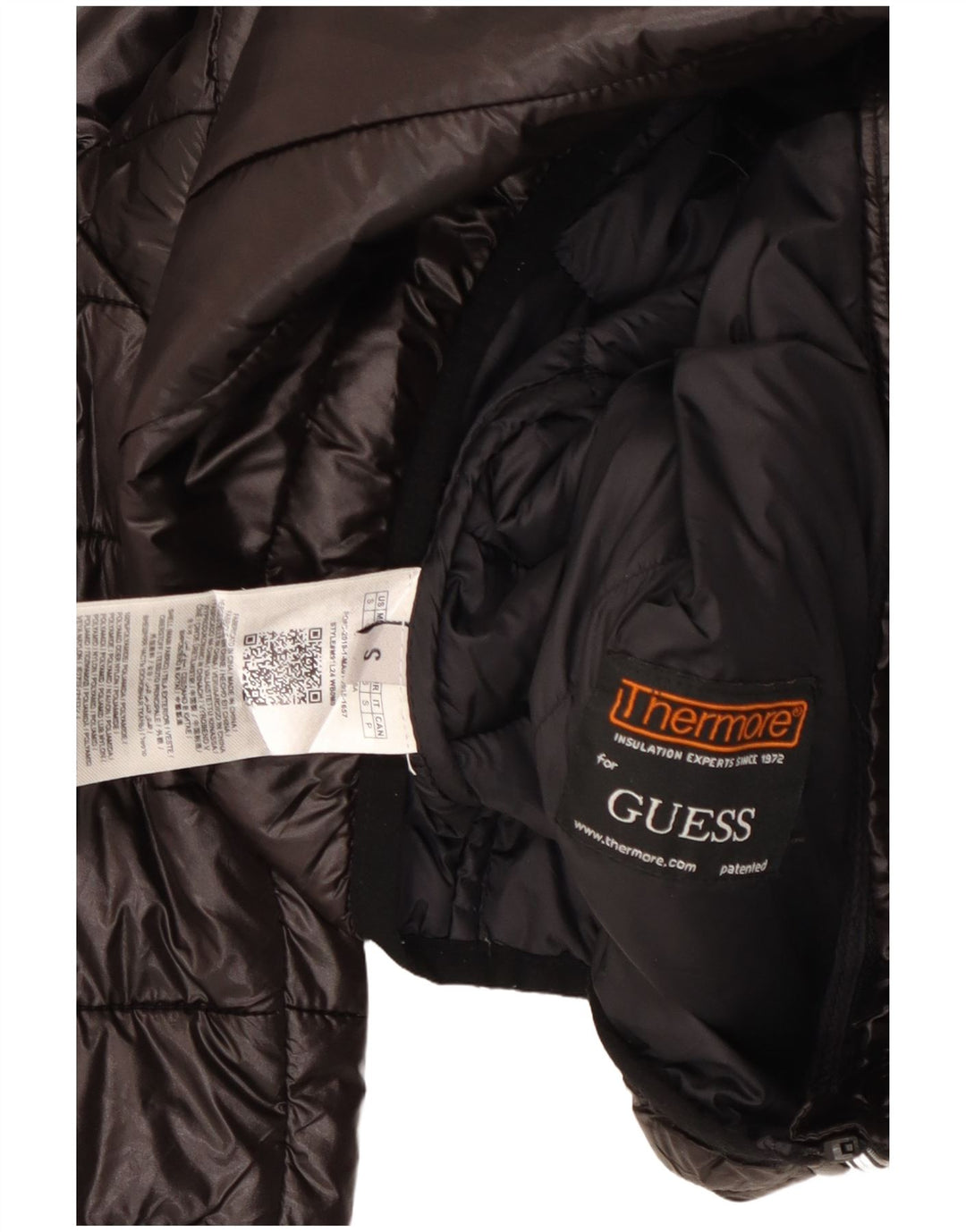 GUESS Mens Hooded Padded Jacket UK 36 Small Black Polyester
