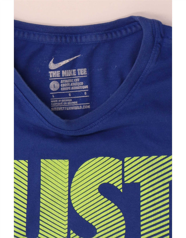 Nike Herren-T-Shirt mit sportlichem Schnitt und Grafik, Größe L, aus blauer Baumwolle