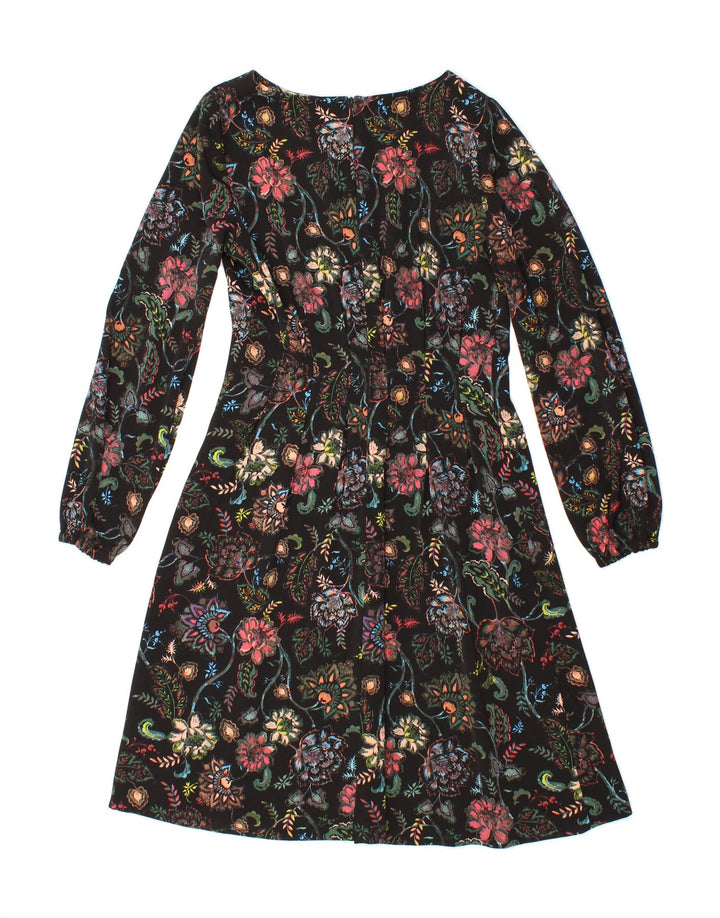 NEXT Womens Long Sleeve A-Line Dress UK 10 Small  Black Floral Polyester Vintage Next and Second-Hand Next from Messina Hembry 