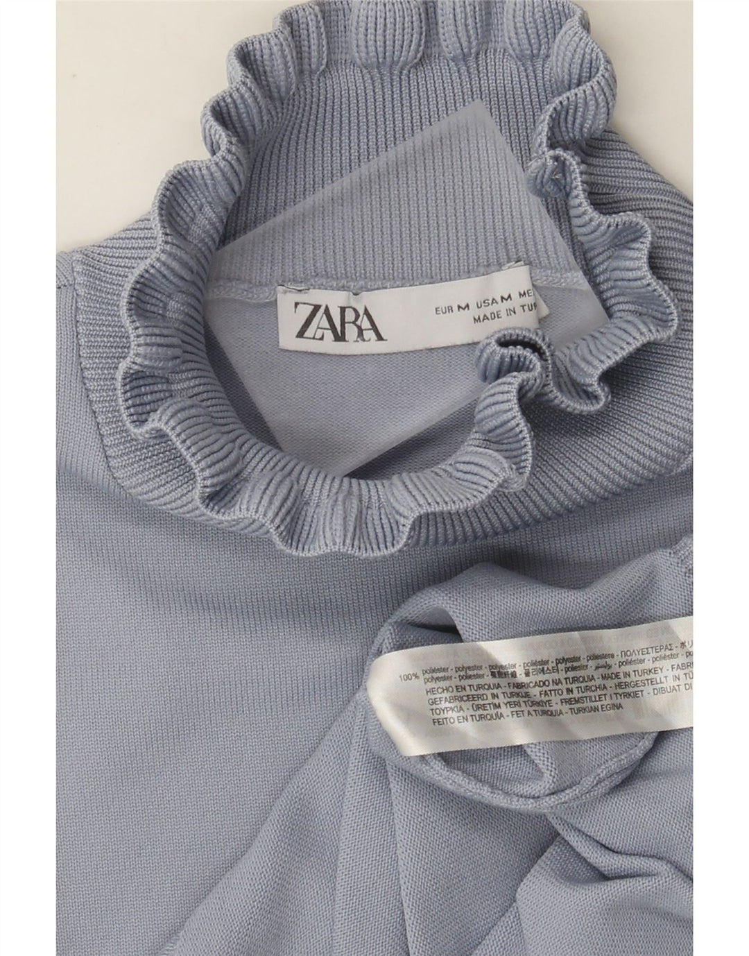 Zara Damen Crop Rollkragenpullover Pullover UK 12 Mittelblaues Polyester