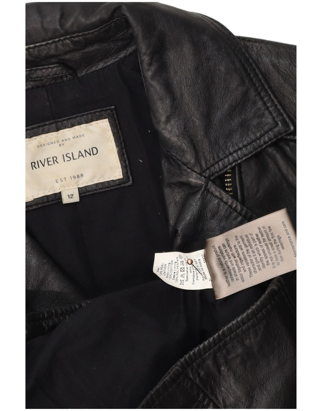 River Island Damen Leder-Bikerjacke UK 12 Medium Schwarz