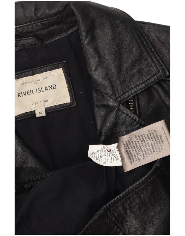 River Island Damen Leder-Bikerjacke UK 12 Medium Schwarz
