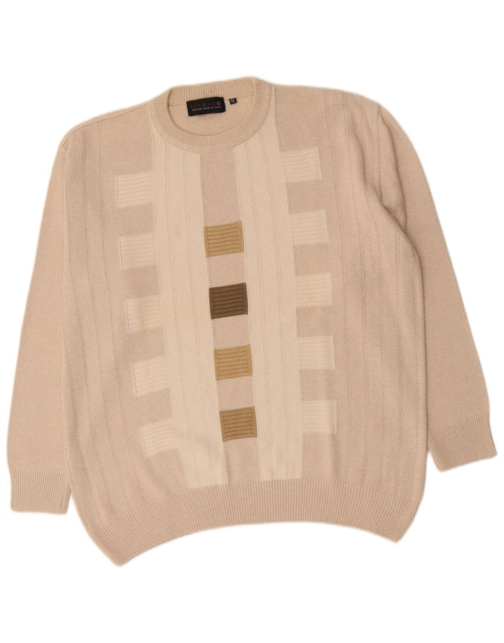 DARDANO Herren-Pullover mit Rundhalsausschnitt, XL, beige, geometrische Baumwolle