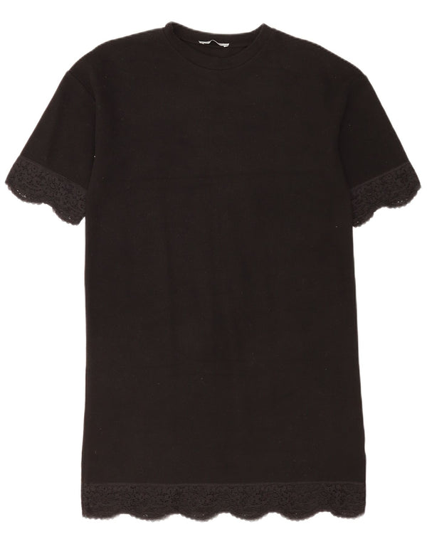 Zara Damen Trafaluc T-Shirt-Kleid UK 10 Small Schwarz geblümt