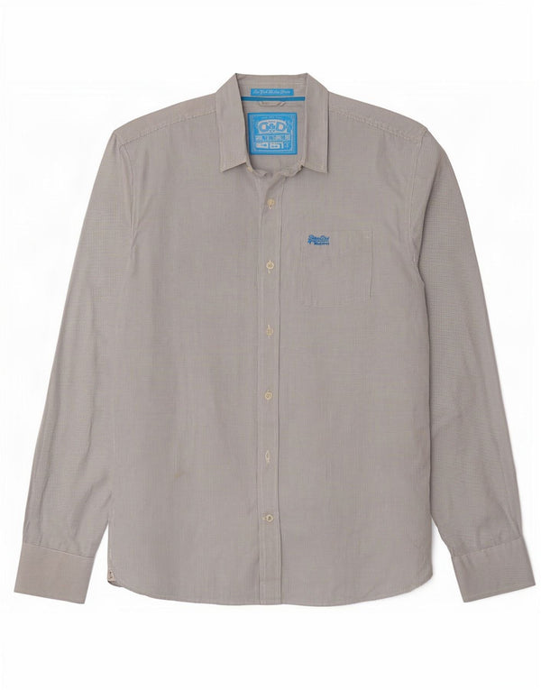 Superdry Herrenhemd 2XL, weiße Gingham-Baumwolle