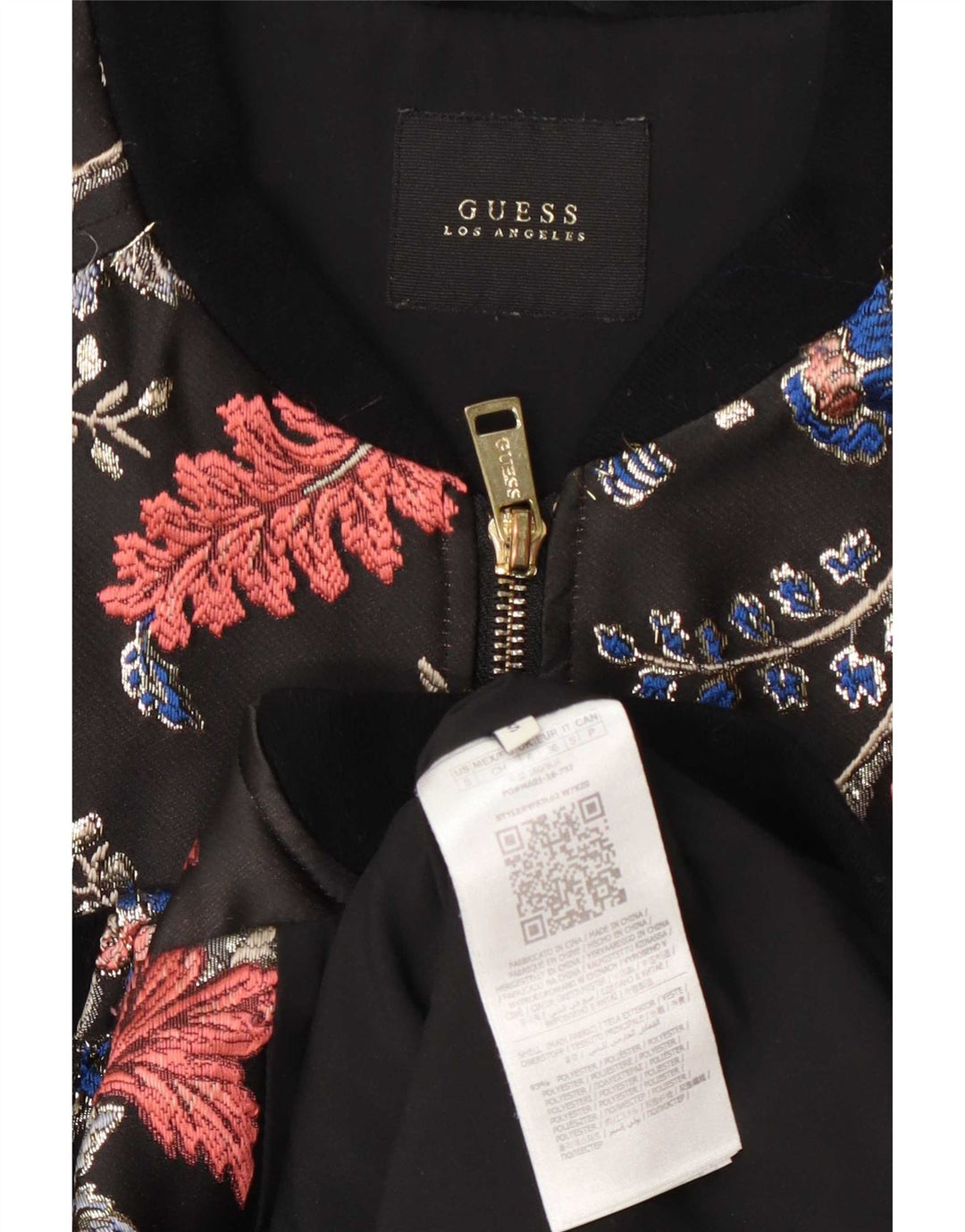 Guess Damen Bomberjacke UK 6 XS Schwarz geblümtes Polyester