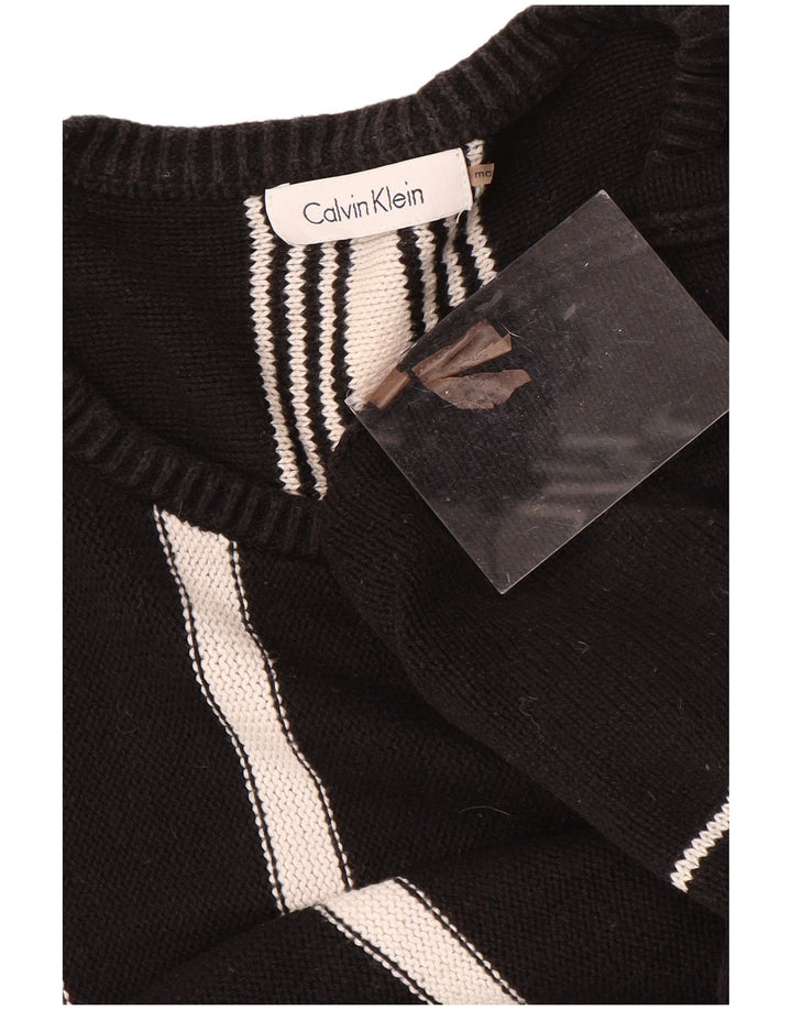 CALVIN KLEIN Herren-Pullover mit U-Boot-Ausschnitt, mittelschwarz, gestreift, Baumwolle