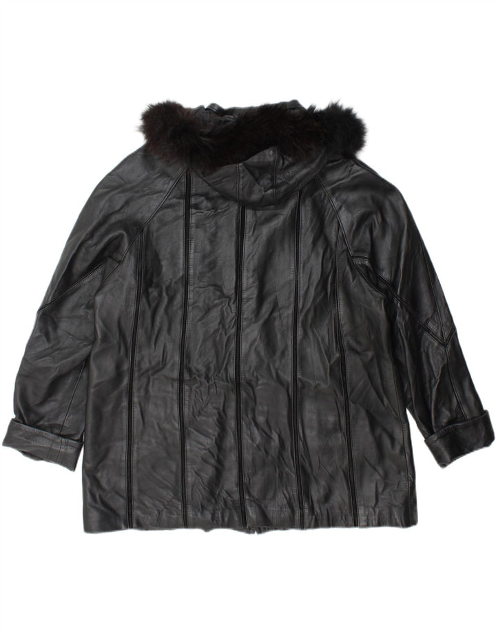 VINTAGE Womens Hooded Leather Jacket UK 16 Large Black Vintage Vintage and Second-Hand Vintage from Messina Hembry 