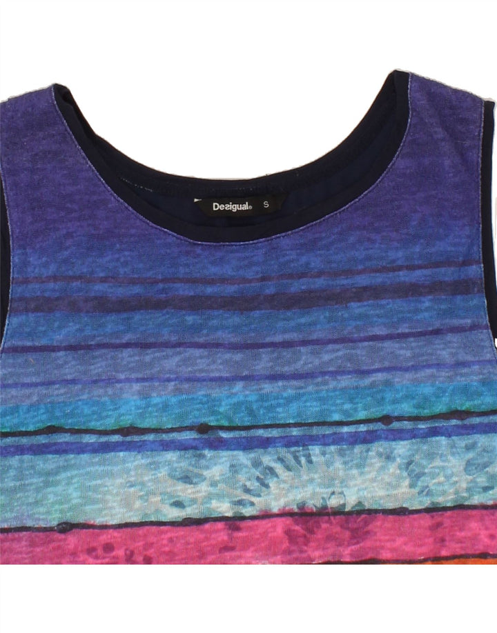 DESIGUAL Womens Graphic Vest Top UK 10 Small Multicoloured Striped Vintage Desigual and Second-Hand Desigual from Messina Hembry 