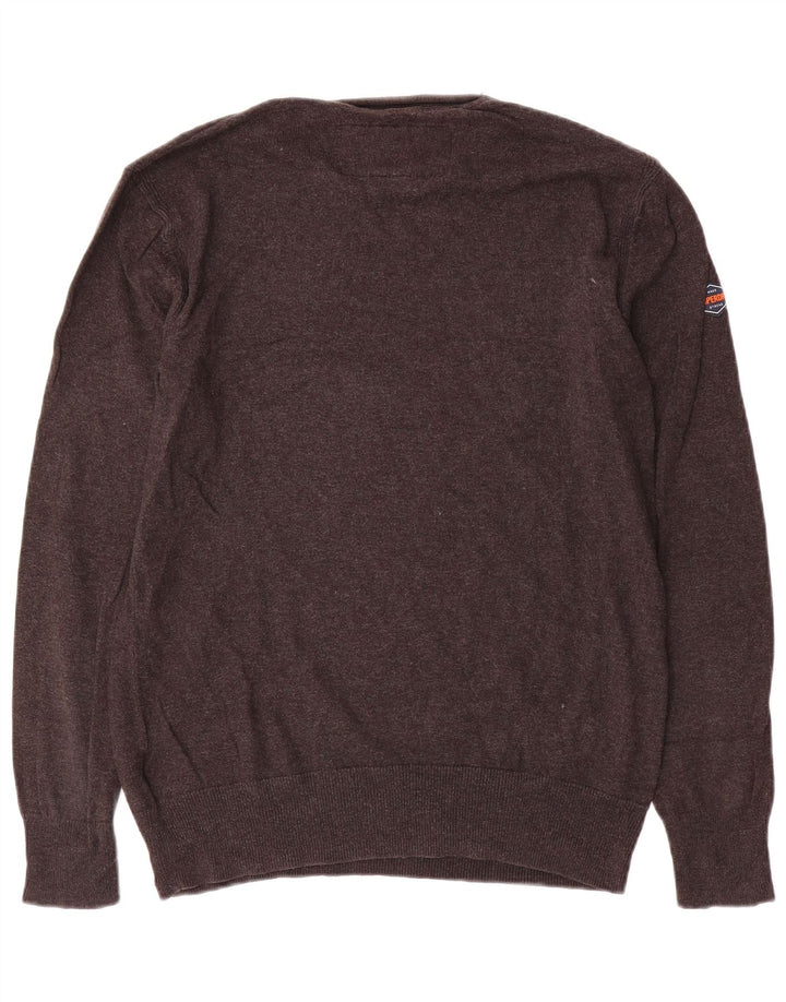 Superdry Herren-Pullover mit U-Boot-Ausschnitt aus mittelgrauer Baumwolle