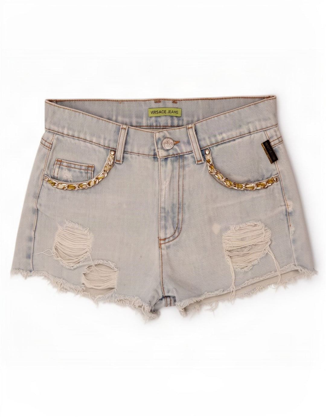 Versace Damen Distressed Denim Shorts W28 Mittelblaue Baumwolle