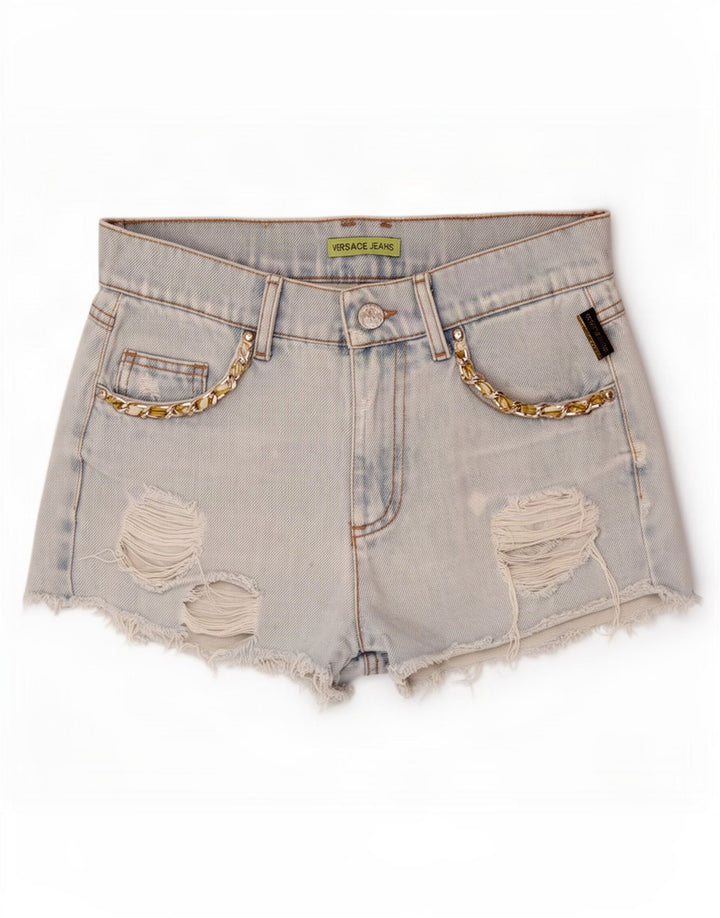 Versace Damen Distressed Denim Shorts W28 Mittelblaue Baumwolle