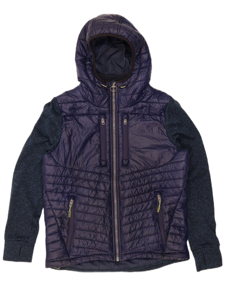 SUPERDRY Wattierte Herrenjacke mit grafischer Kapuze, UK 42 XL, Marineblau meliert