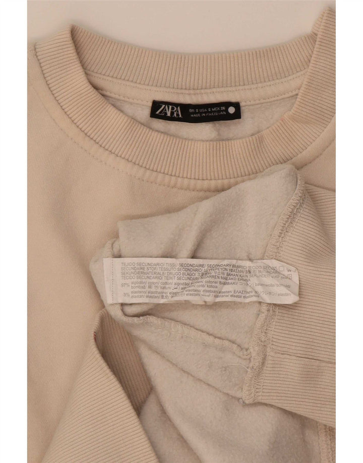 Übergroßer Sweatshirt-Pullover für Damen von Zara, Gr. 10, Größe S, Beige, Baumwolle