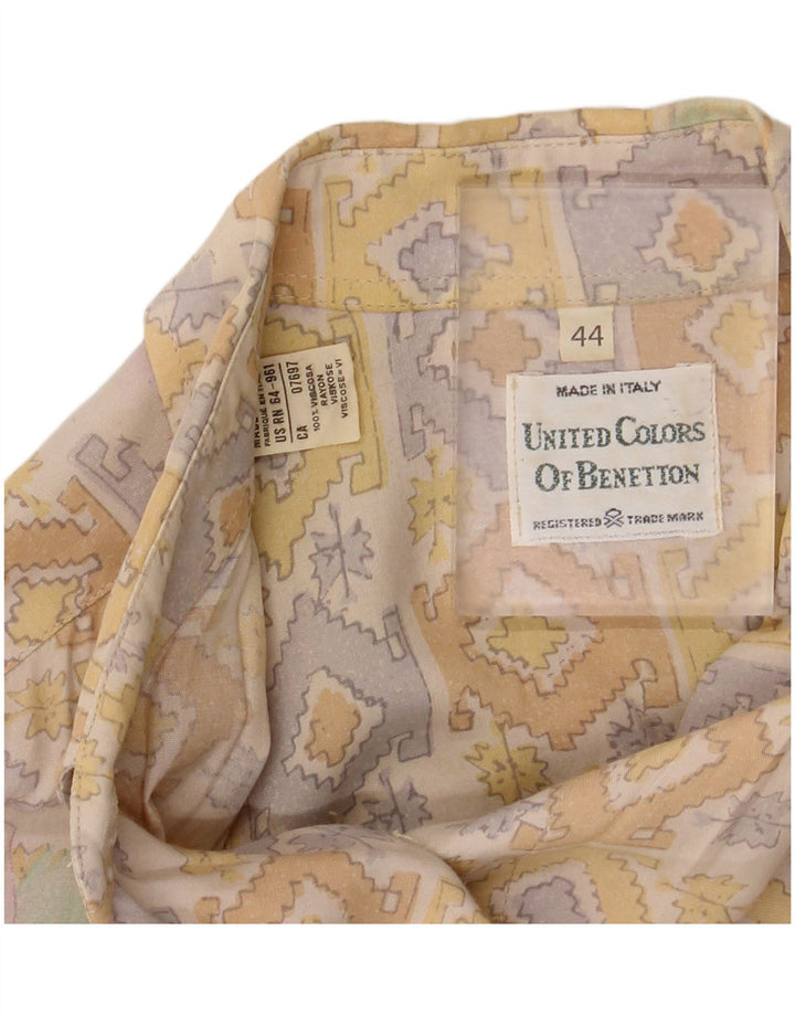 BENETTON Damen Kurzarm-Hemdbluse IT 44 Mittelbeige mit Blumenmuster