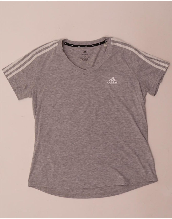 Adidas Damen T-Shirt Top UK 16/18 Large Grau Polyester