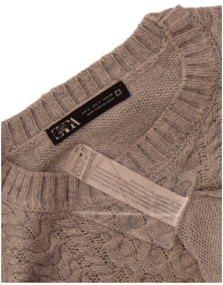 Zara Damen-Pullover, übergroß, Rundhalsausschnitt, Gr. 10, Small, Grau, Acryl