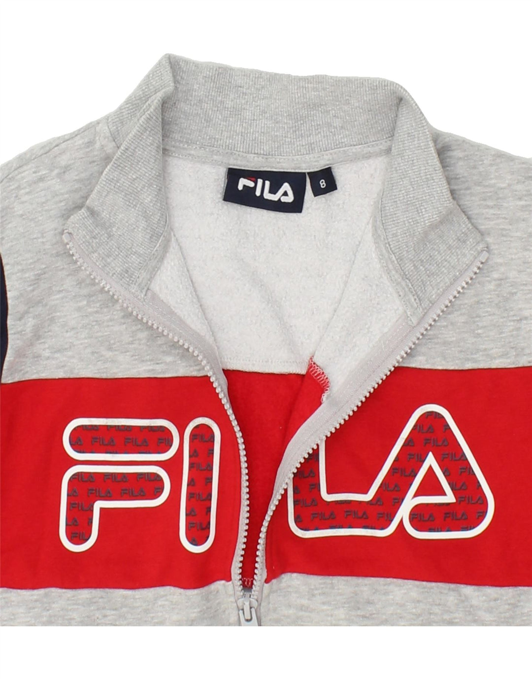 FILA Boys Graphic Tracksuit Top Jacket 7-8 Years Grey Colourblock Cotton Vintage Fila and Second-Hand Fila from Messina Hembry 
