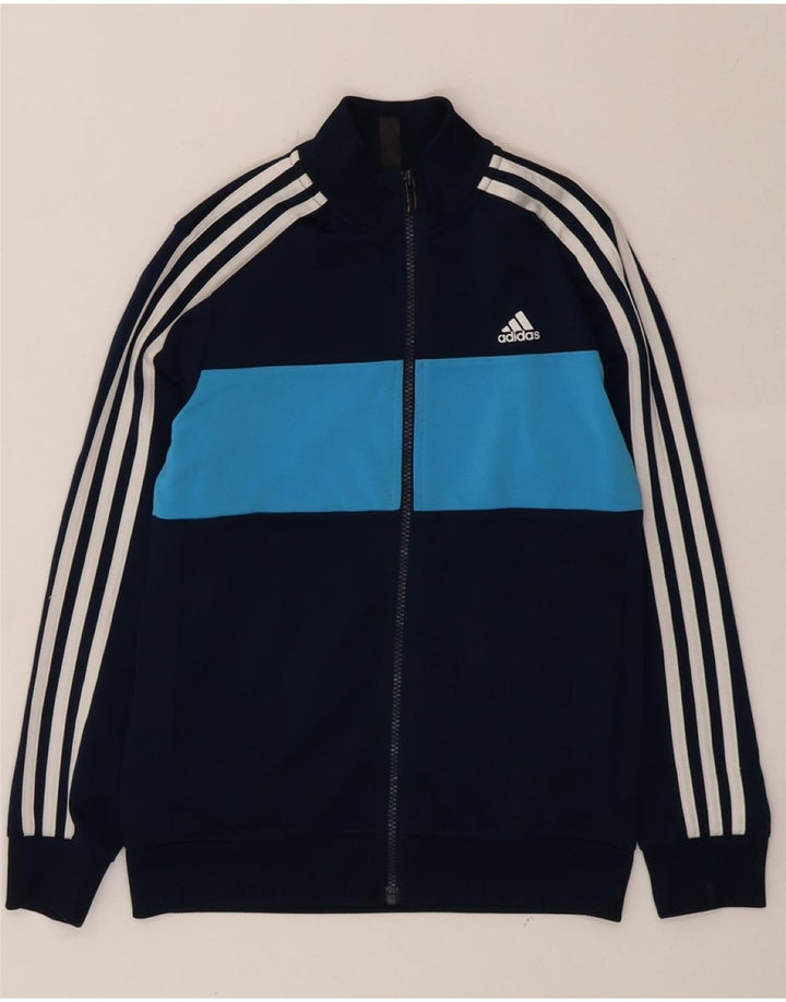 ADIDAS Boys Tracksuit Top Jacket 11-12 Years Navy Blue Colourblock Vintage Adidas and Second-Hand Adidas from Messina Hembry 