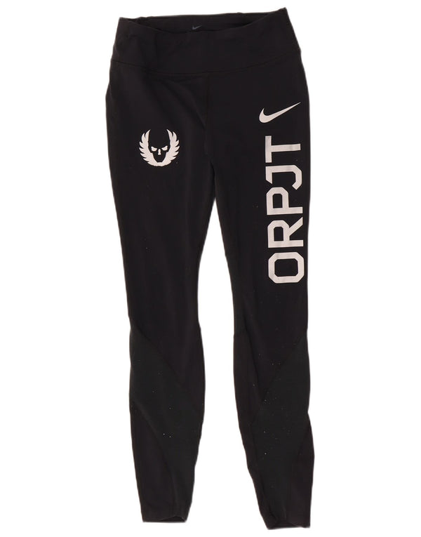 Nike Damen Oregon Graphic Leggings UK 8 Small Schwarzes Nylon