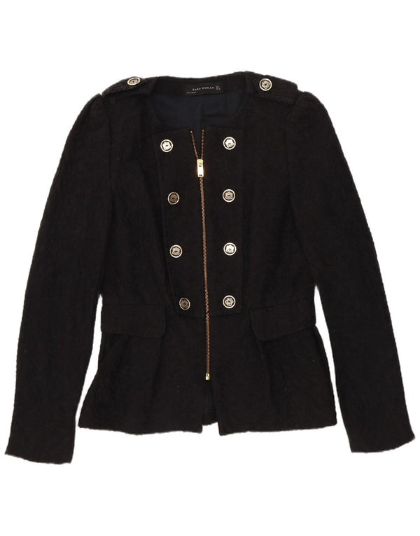 Zara Damen-Militär-Blazer-Jacke, UK 14, große schwarze Baumwolle