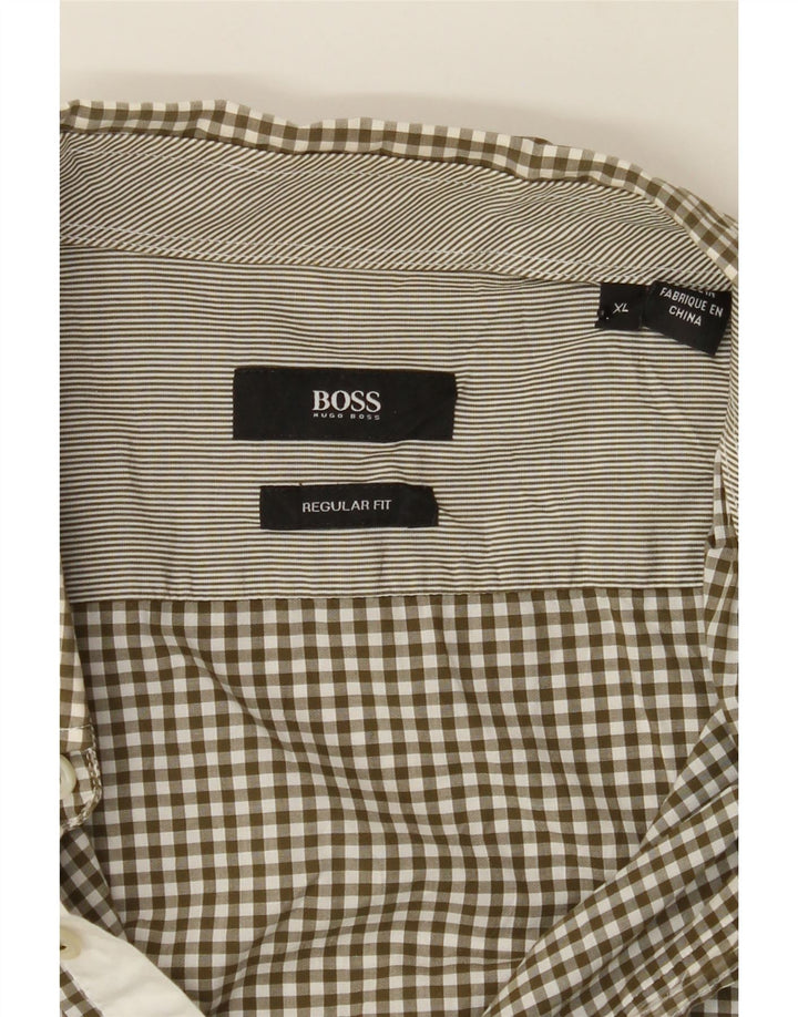 HUGO BOSS Mens Regular Fit Shirt XL Brown Gingham Cotton Vintage Hugo Boss and Second-Hand Hugo Boss from Messina Hembry 