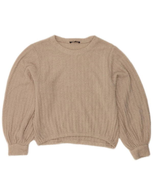 Zara Damen Crop Crew Neck Pullover Pullover UK 14 Large Beige