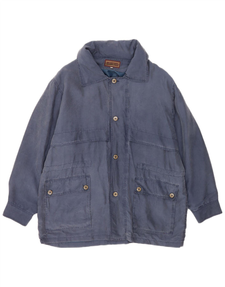 Vintage Herren Utility Jacke UK 40 Große marineblaue Seide
