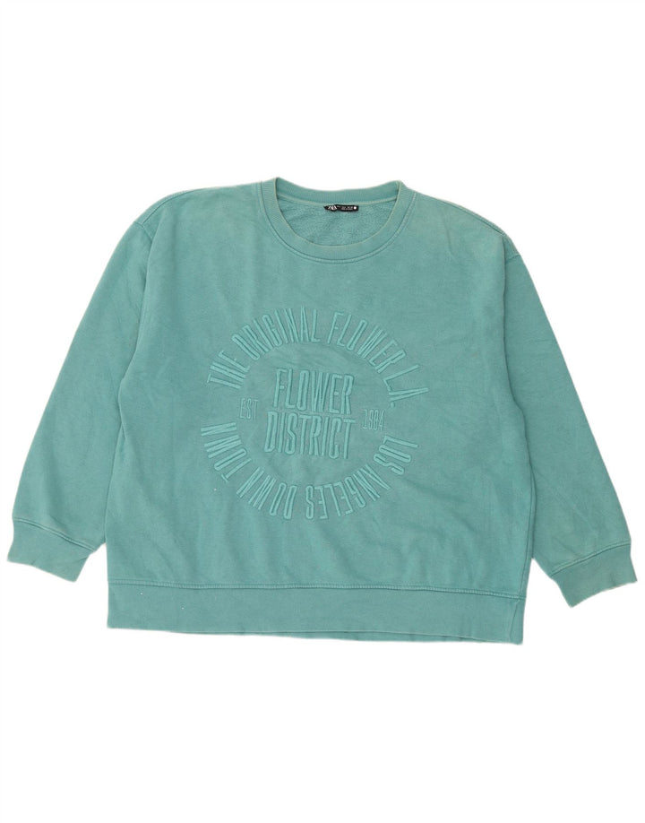 Zara Damen-Sweatshirt mit Grafik, übergroß, Größe 44, Blau, Baumwolle