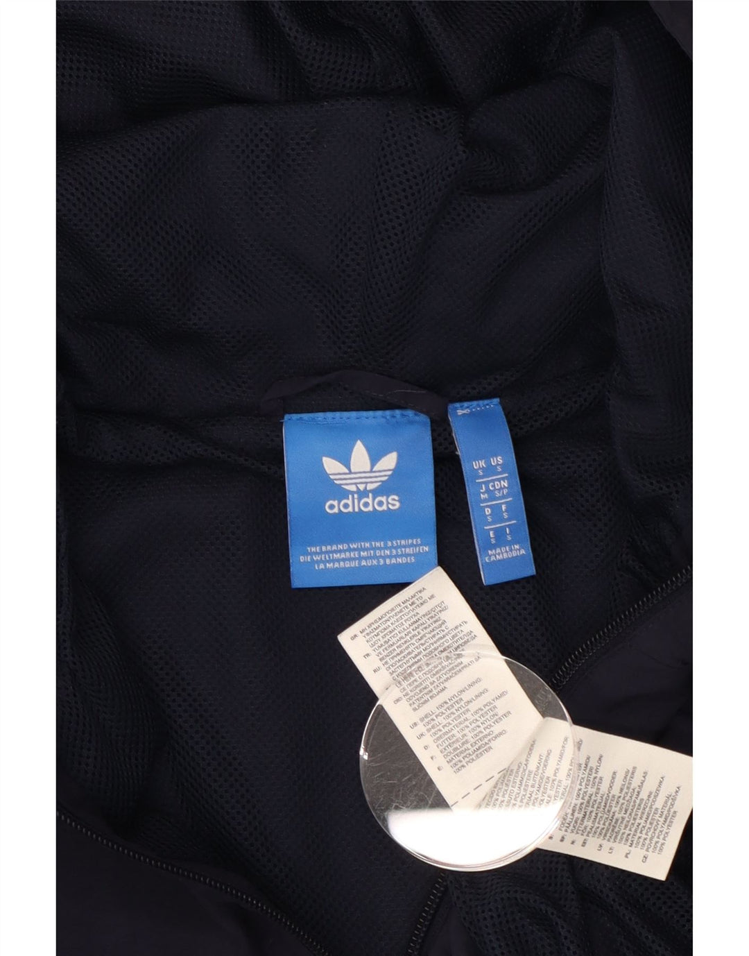 Adidas Herren-Regenjacke mit Reißverschluss und Kapuze, UK 36, klein, marineblaues Nylon