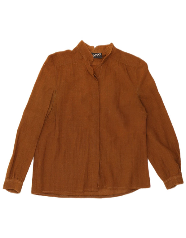 Vintage Damen 3/4 Ärmel Flanellhemd UK 4 XS Braune Wolle
