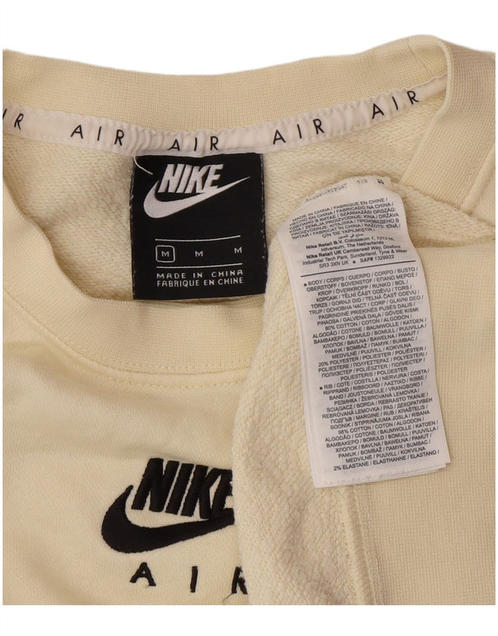 NIKE Womens Graphic Crop Sweatshirt Jumper UK 14 Medium Off White Cotton