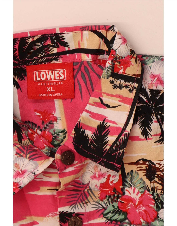 Lowes Herren Hawaii-Kurzarmhemd XL Rosa Blumenmuster Polyester