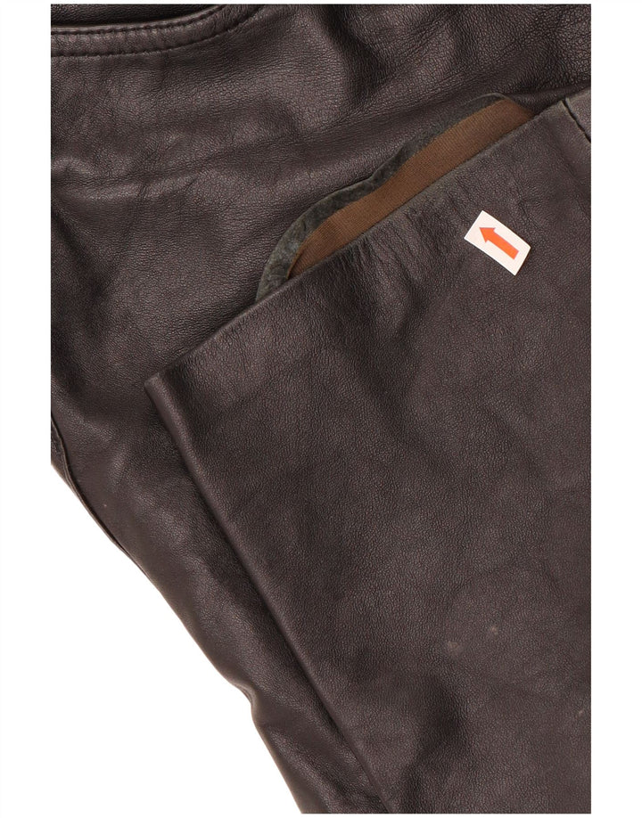 VINTAGE Gerade Damenhose IT 42 Mittel W28 L29 Schwarzes Leder