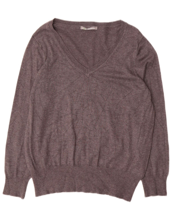 Marks & Spencer Damen-Pullover mit V-Ausschnitt, Gr. 18, XL, graue Viskose
