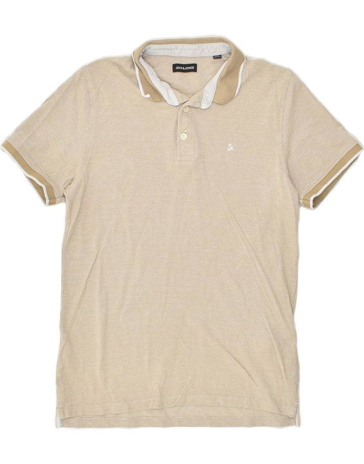 JACK & JONES Mens Slim Polo Shirt Large Beige Cotton | Vintage Jack & Jones | Thrift | Second-Hand Jack & Jones | Used Clothing | Messina Hembry 