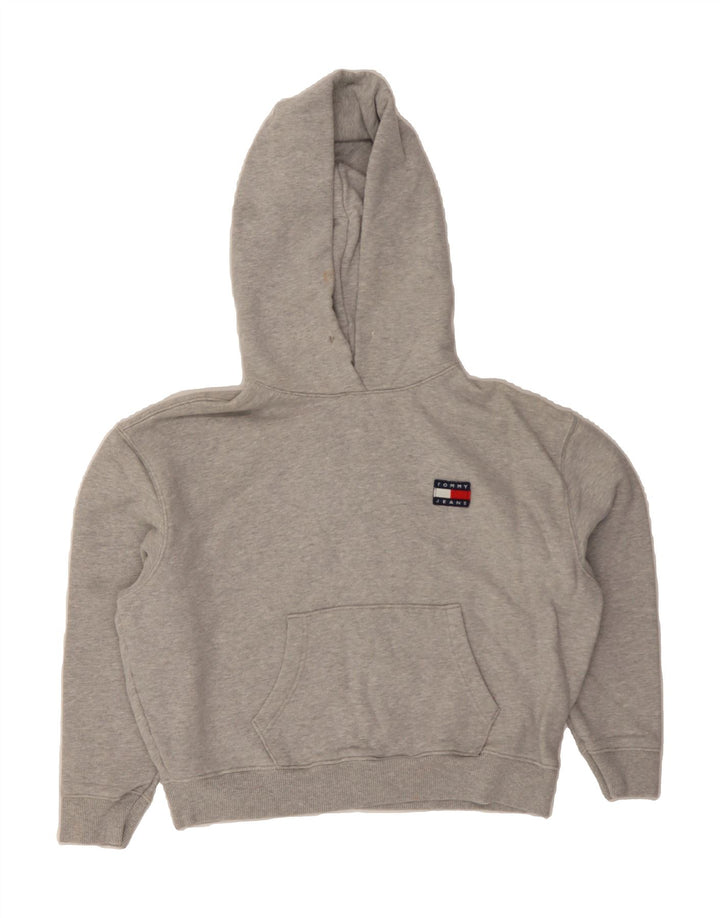 TOMMY HILFIGER Womens Crop Oversized Hoodie Jumper UK 12 Medium Grey Vintage Tommy Hilfiger and Second-Hand Tommy Hilfiger from Messina Hembry 