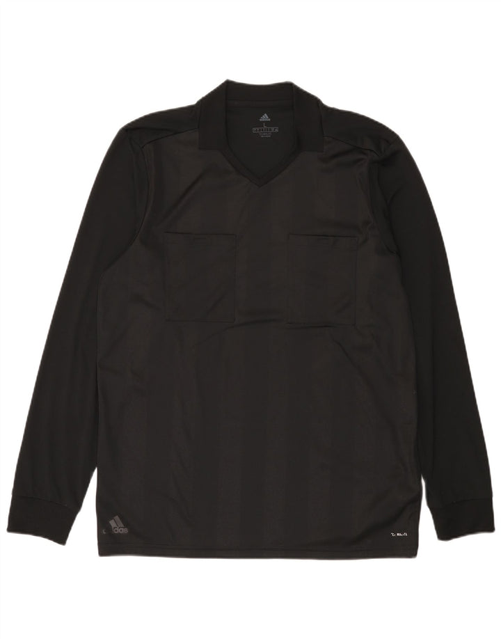 Adidas Herren Climalite Top Langarm Großes schwarz gestreiftes Polyester