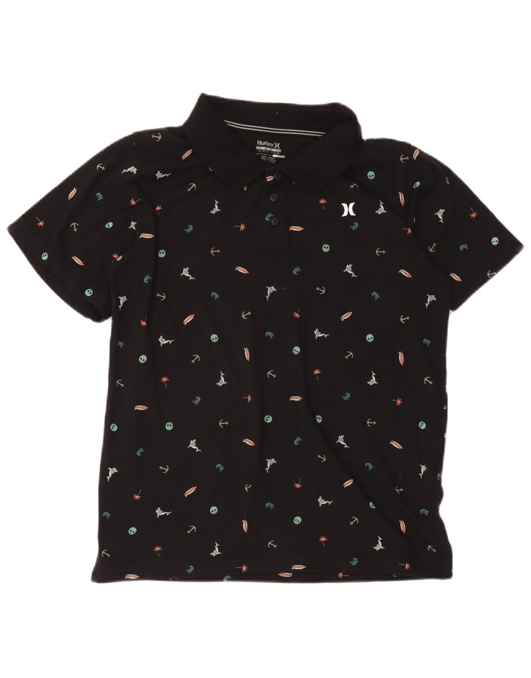 Hurley Boys Dri Fit Poloshirt mit abstraktem Muster, 13–14 Jahre, XL, Schwarz