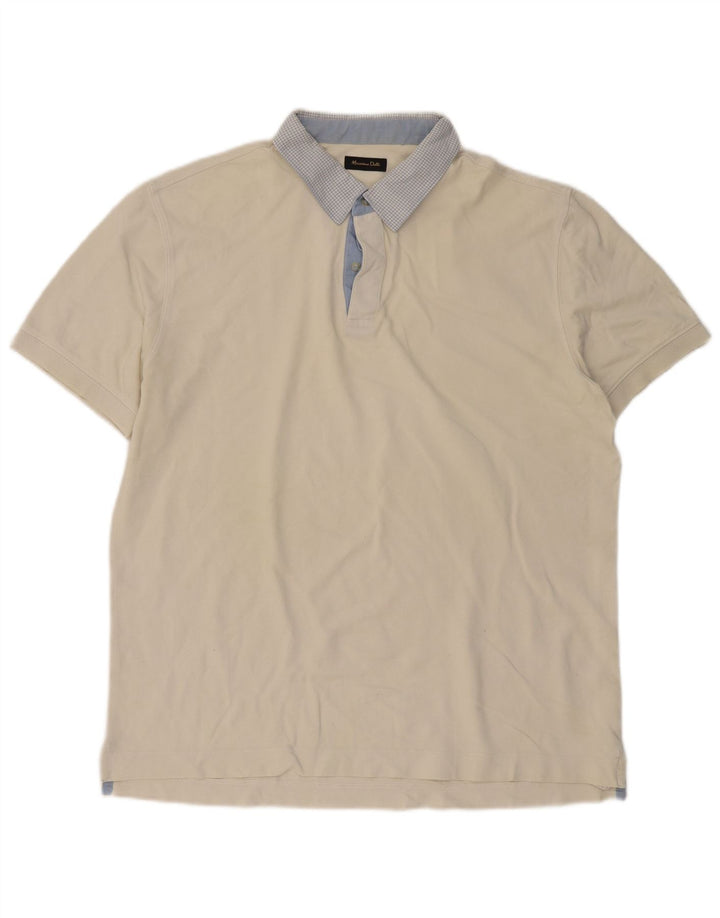 MASSIMO DUTTI Herren-Poloshirt, groß, cremefarbene Baumwolle