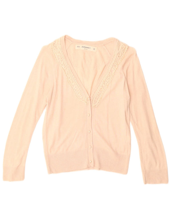 ZARA Damen-Cardigan-Pullover UK 12 Mittelbeige Baumwolle