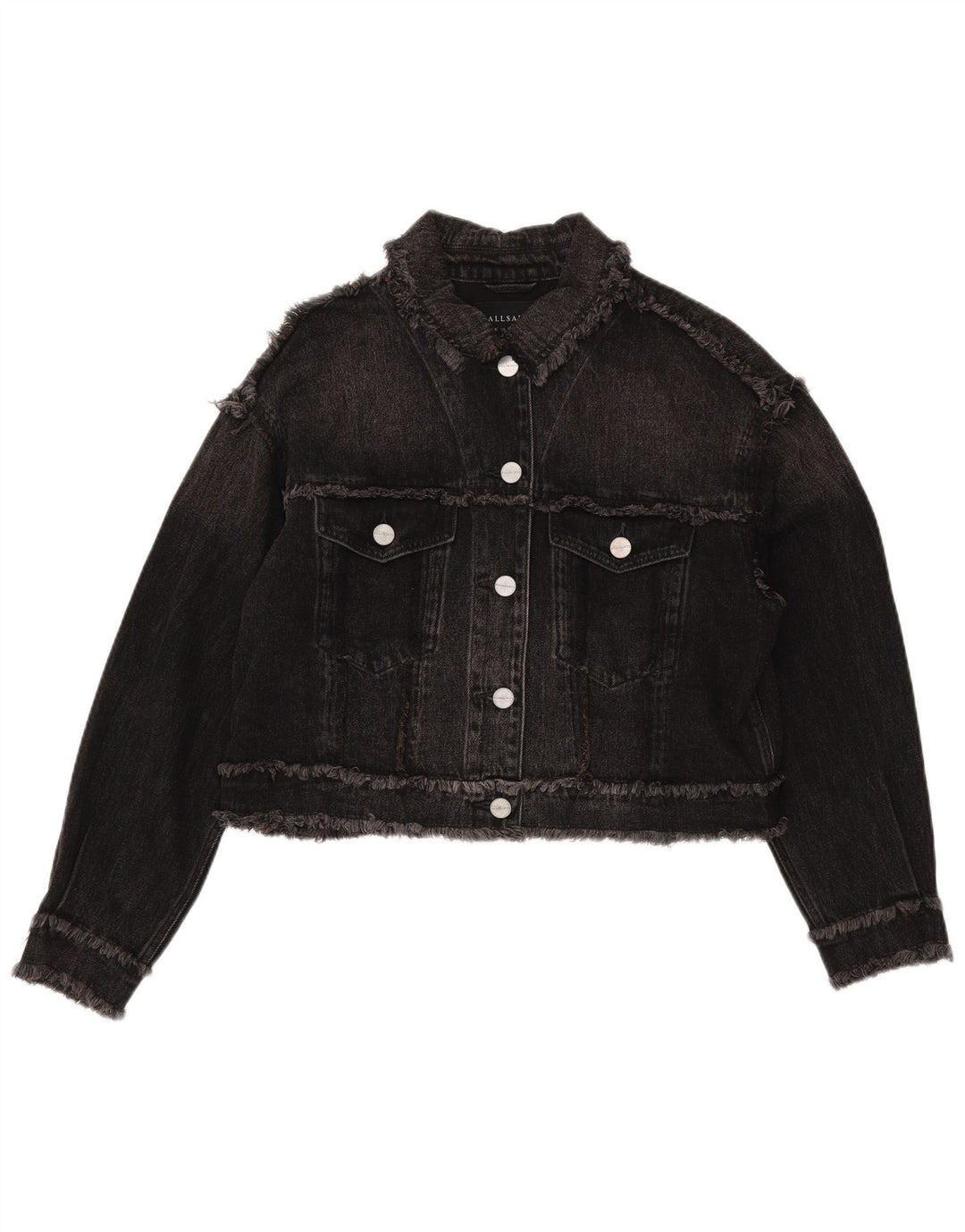 All Saints Crop-Oversize-Jeansjacke für Damen, UK 10, Größe S, Schwarz, Baumwolle