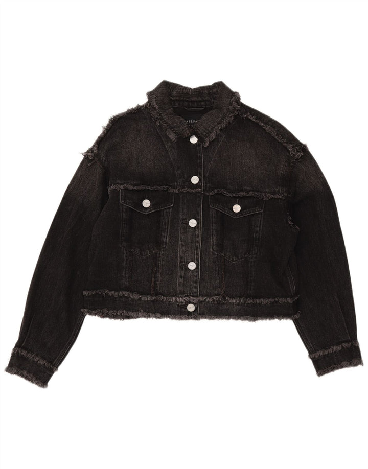 All Saints Crop-Oversize-Jeansjacke für Damen, UK 10, Größe S, Schwarz, Baumwolle