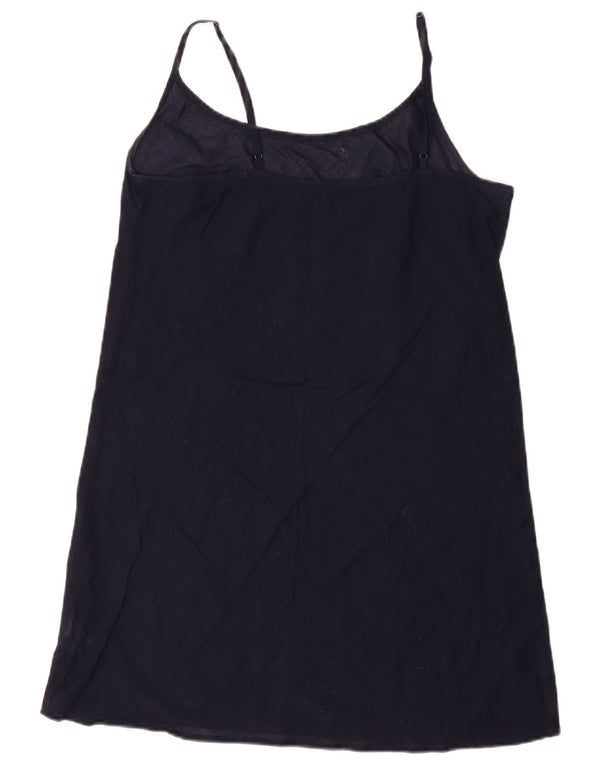 Vintage Damen Slip-Kleid UK 10 Small Marineblaue Baumwolle